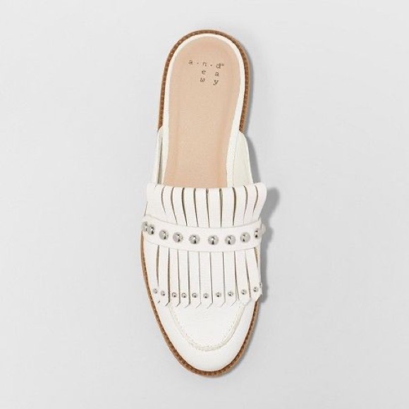 a new day Shoes - A new day karoline white fringe loafer mules NWT